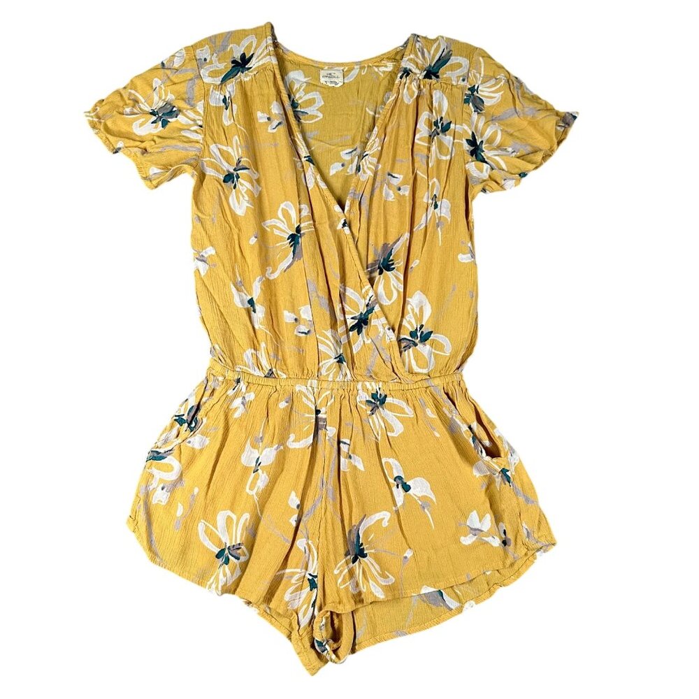 O'Neill Charlene Golden‎ Yellow Floral Print Romper Small Elastic Waist Boho